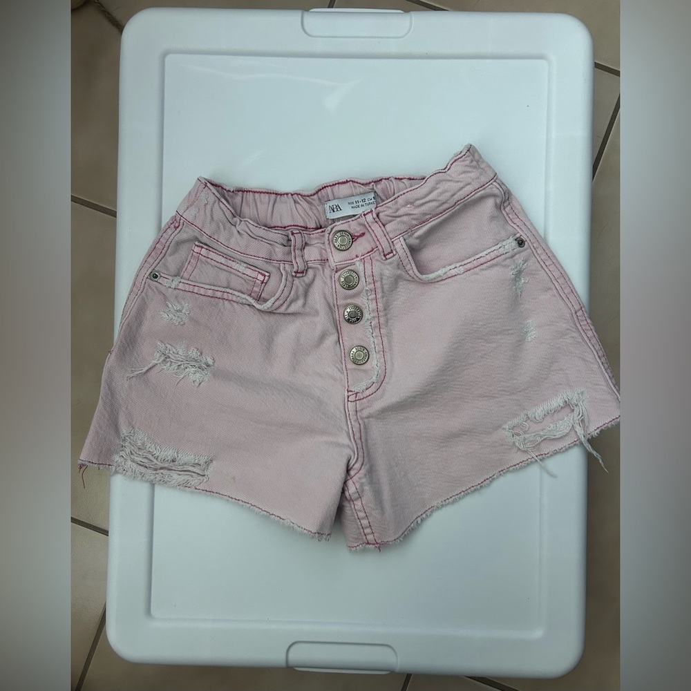 EUC Zara Girls Pink Distressed Button-Fly Shorts